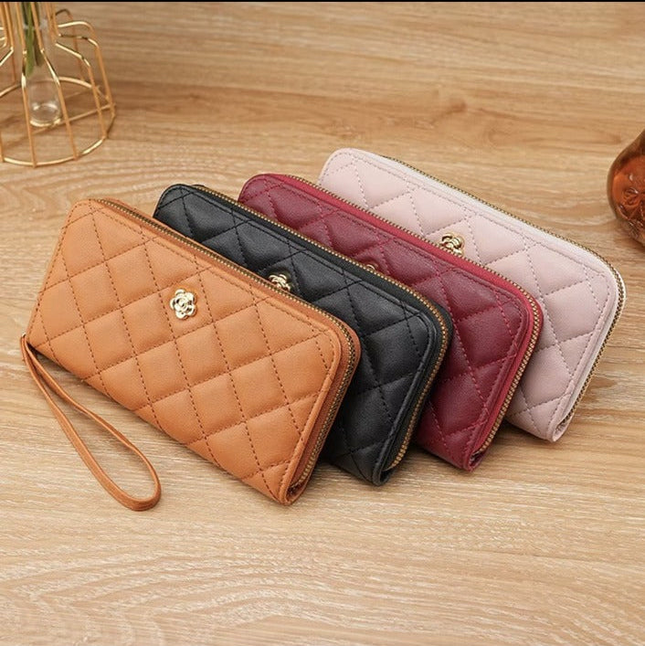 Quilted faux leather wristlet wallet product and colour views