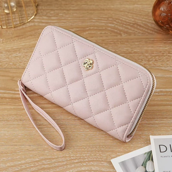 Quilted faux leather wristlet wallet product and colour views