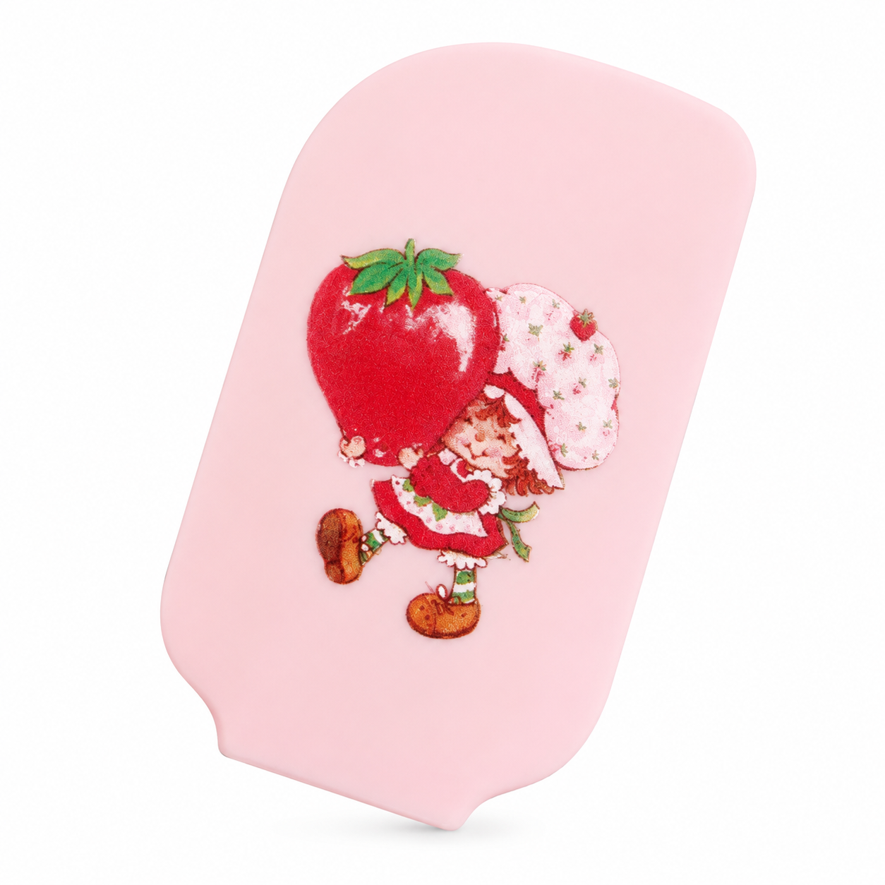 Pink Strawberry Shortcake silicone spatula on white