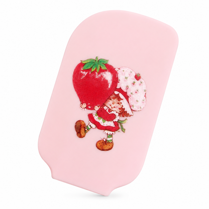 Pink Strawberry Shortcake silicone spatula on white