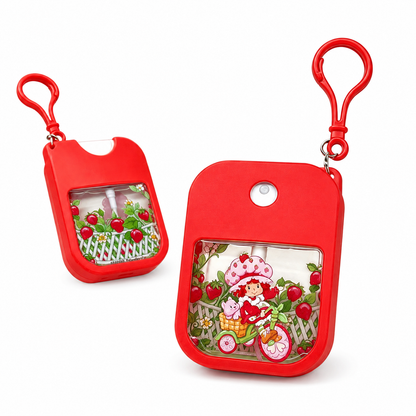 Strawberry Shortcake 38 mL spray bottle keychains on white