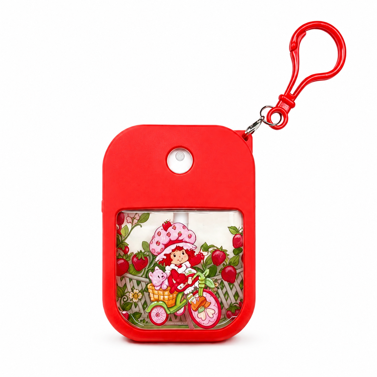 Strawberry Shortcake 38 mL spray bottle keychain on white