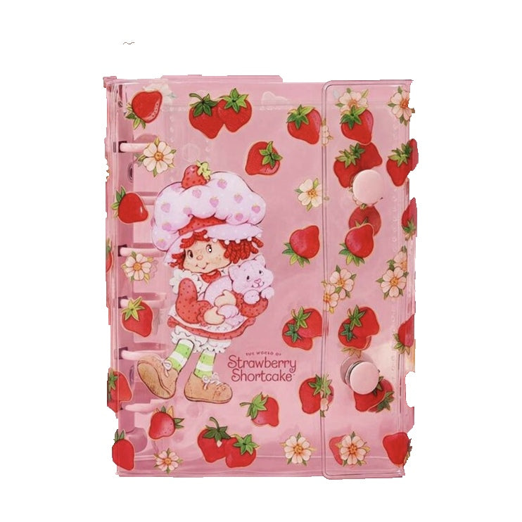 Strawberry Shortcake & Custard acrylic loose-leaf binder on white background