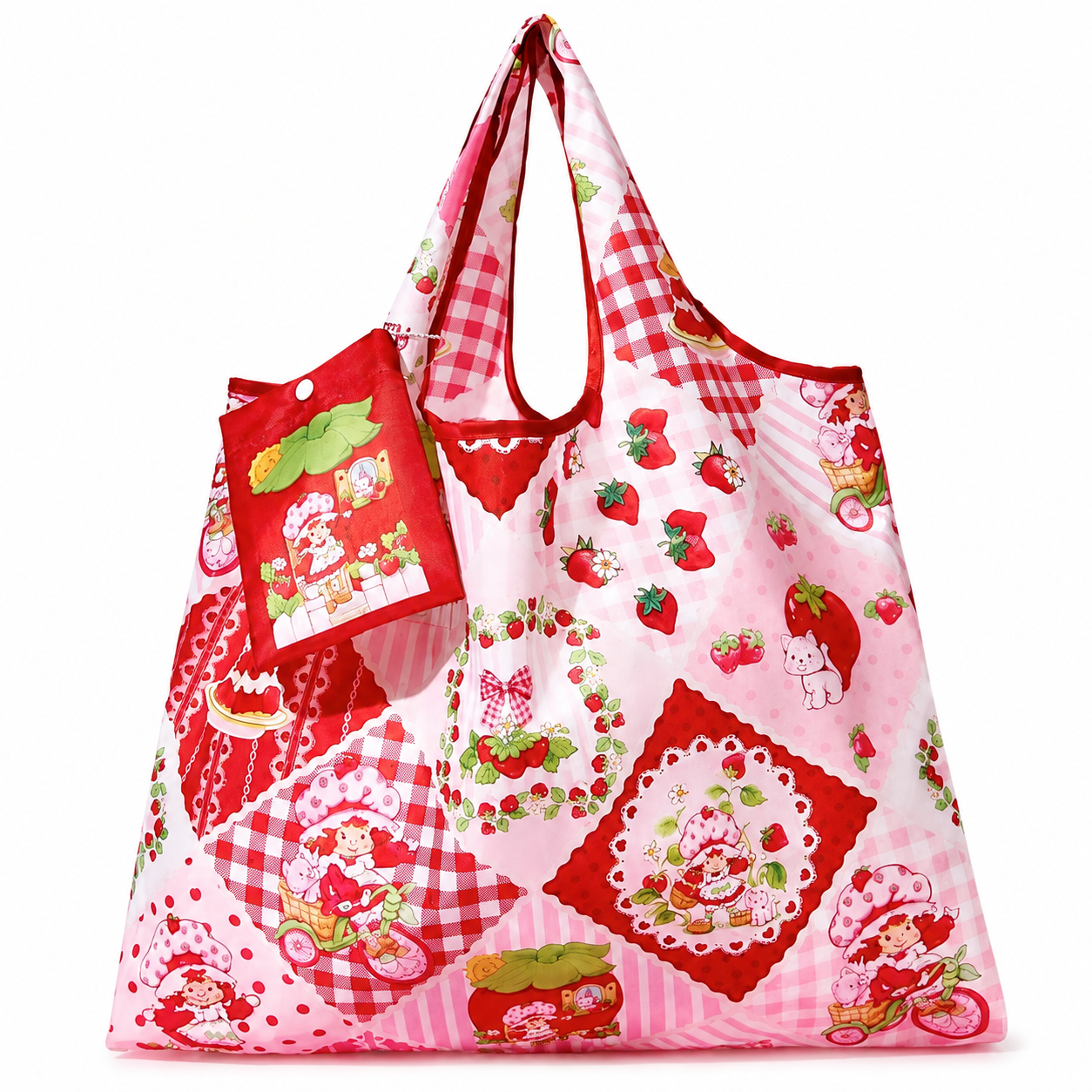 Strawberry Shortcake foldable tote bag on white background