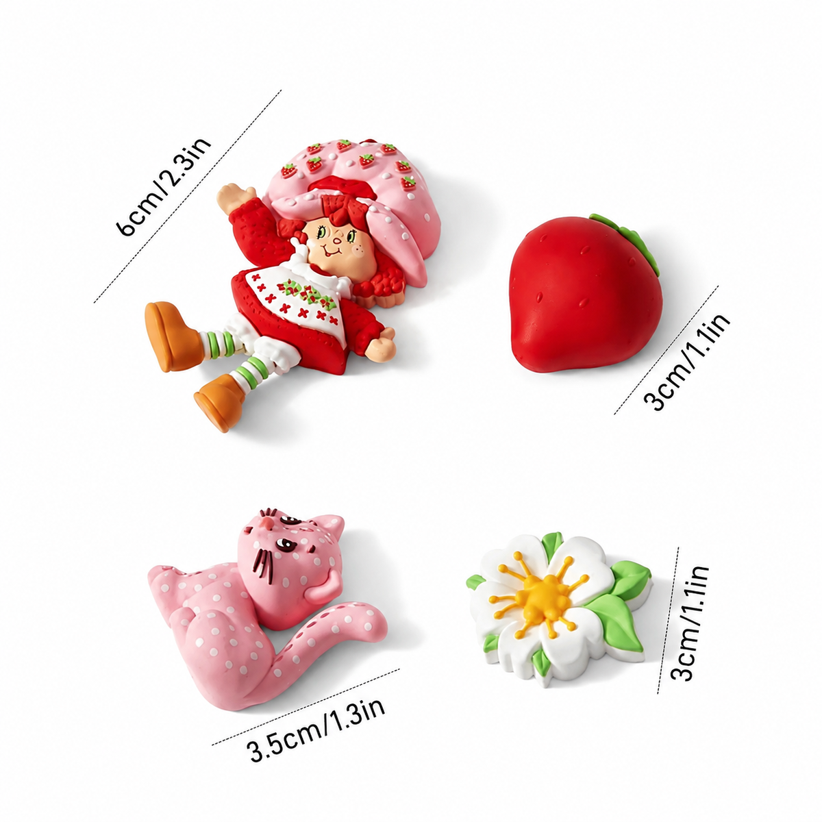 Strawberry Shortcake four-piece refrigerator magnet set dimensions