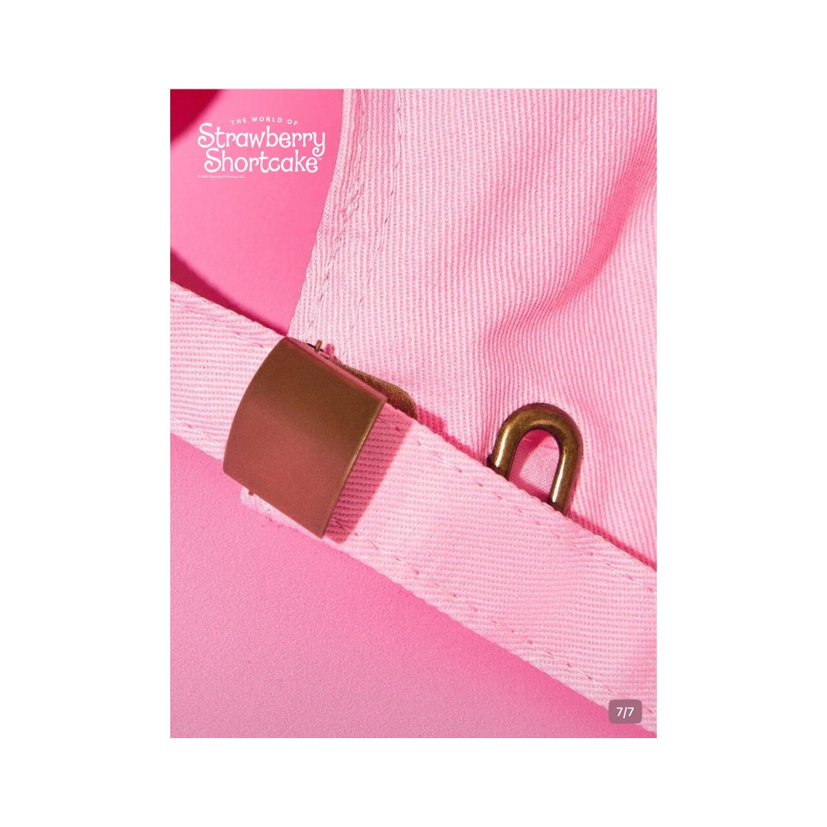 Strawberry Shortcake pink adjustable ball cap back adjustment detail