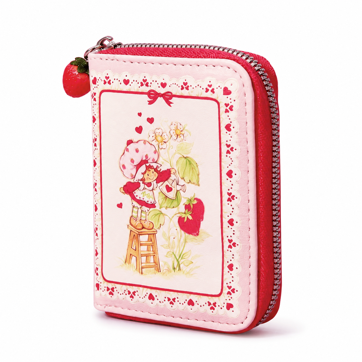 Strawberry Shortcake garden heart zip wallet angled view