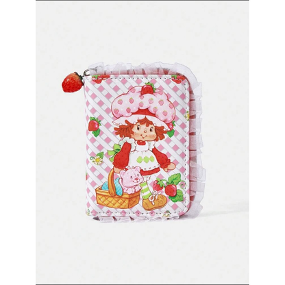 Strawberry Shortcake white gingham lace zip wallet front view