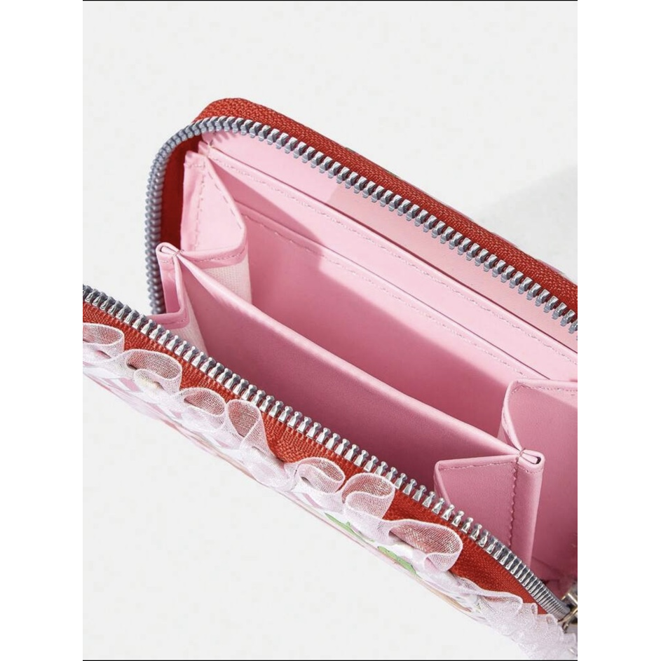Strawberry Shortcake white gingham lace zip wallet open interior